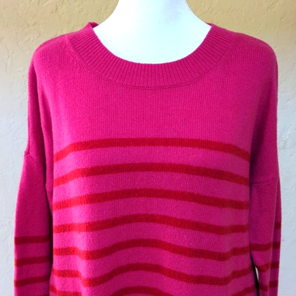 GAP Pink Stripe Crewneck Pullover Tunic Wool Sweater Size Medium - Picture 6 of 11